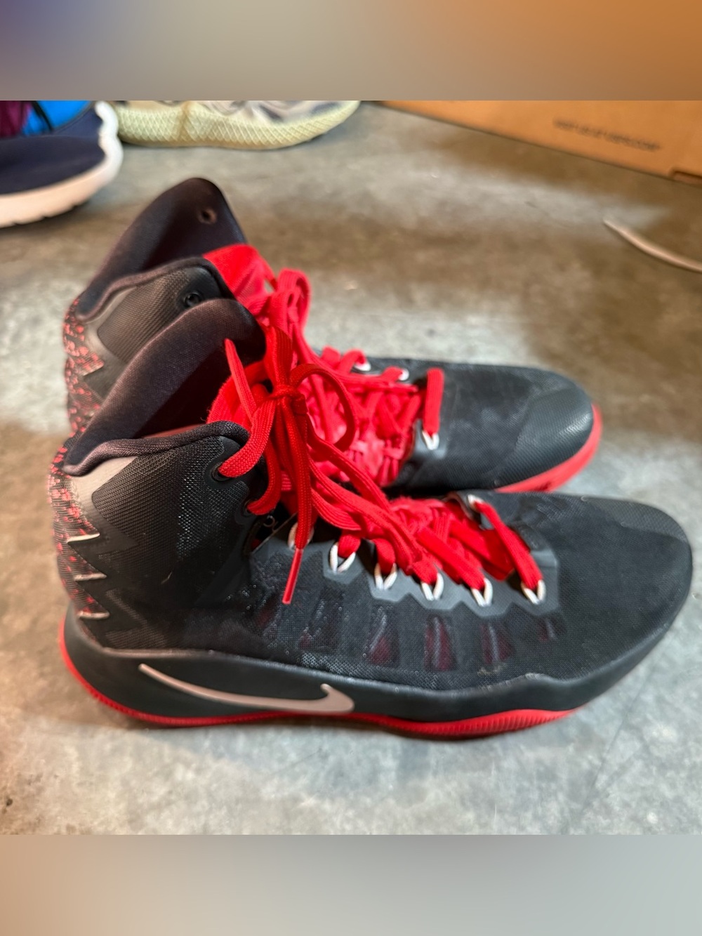 Nike Black and Red High-Top Athletic Shoes with White Swoosh - Picture 2 of 6